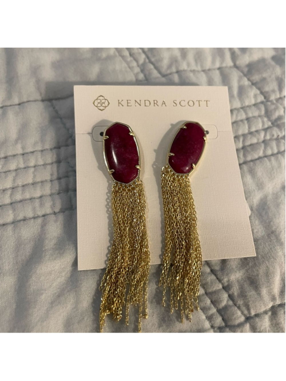 Kendra Scott Gold Tassel Earrings with Deep Berry Stone fringe